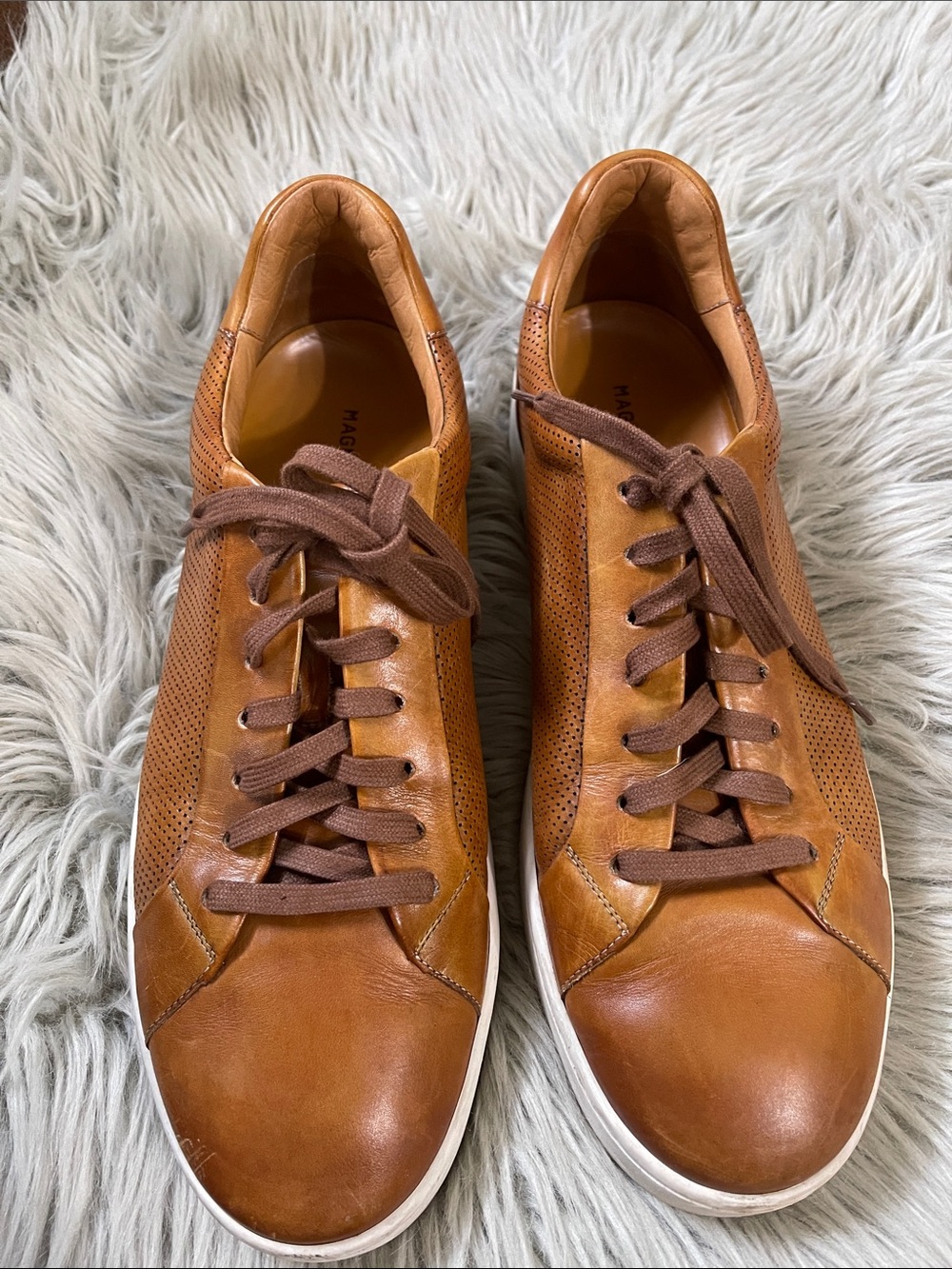 Magnanni Tan Leather Perforated Sneakers - Picture 3 of 7
